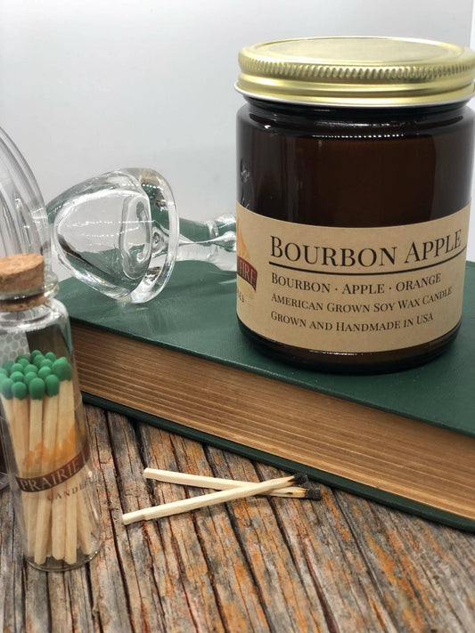 Bourbon Apple Soy Wax Candle | 9 oz Amber Apothecary Jar