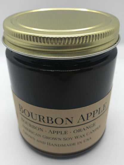 Bourbon Apple Soy Wax Candle | 9 oz Amber Apothecary Jar