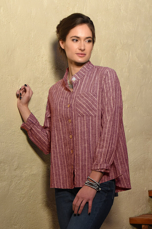 hemp and organic cotton button front a-line blouse - Homeland Harvest