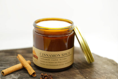 Cinnamon Spice Soy Wax Candle | 16 oz Double Wick Amber Apothecary Jar