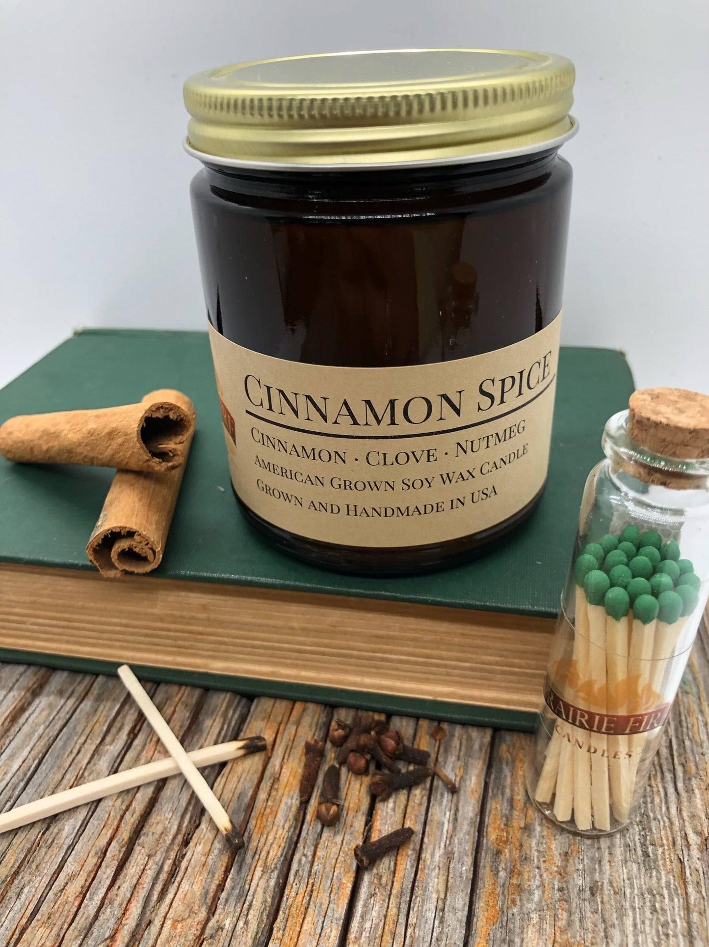 Cinnamon Spice Soy Wax Candle | 9 oz Amber Apothecary Jar