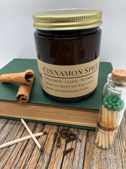 Cinnamon Spice Soy Wax Candle | 9 oz Amber Apothecary Jar