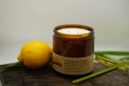 Citron Vert Soy Wax Candle | 16 oz Double Wick Amber Apothecary Jar