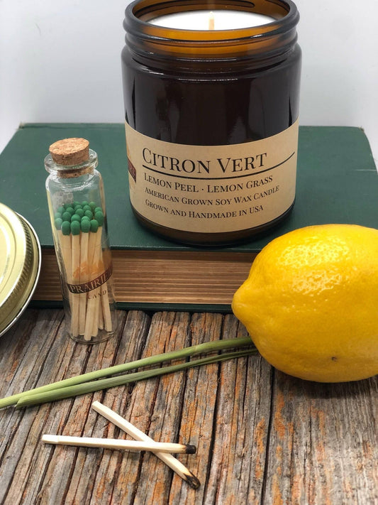 Citron Vert Soy Wax Candle | 9 oz Amber Apothecary Jar