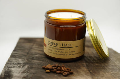 Coffee Haus Soy Wax Candle | 16 oz Double Wick Amber Apothecary Jar