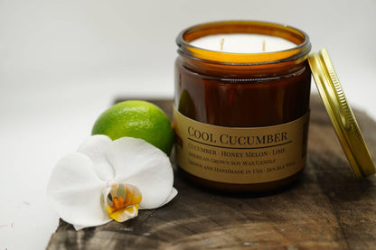 Cool Cucumber Soy Wax Candle | 16 oz Double Wick Amber Apothecary Jar