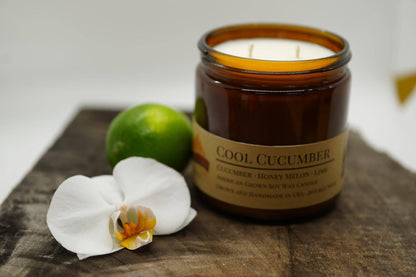 Cool Cucumber Soy Wax Candle | 16 oz Double Wick Amber Apothecary Jar