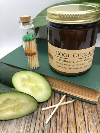 Cool Cucumber Soy Wax Candle | 9 oz Amber Apothecary Jar