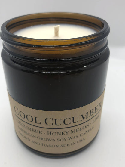 Cool Cucumber Soy Wax Candle | 9 oz Amber Apothecary Jar