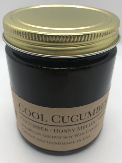 Cool Cucumber Soy Wax Candle | 9 oz Amber Apothecary Jar