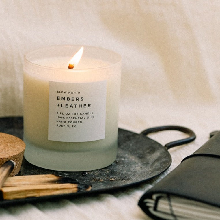 Embers + Leather - Signature Candle (Vetiver + Cedar + Patchouli) - Homeland Harvest