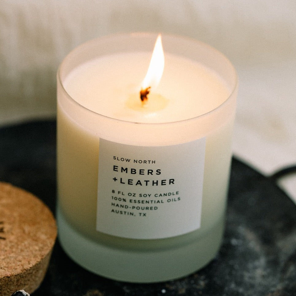 Embers + Leather - Signature Candle (Vetiver + Cedar + Patchouli) - Homeland Harvest