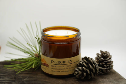 Evergreen Soy Wax Candle | 16 oz Double Wick Amber Apothecary Jar