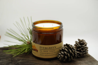 Evergreen Soy Wax Candle | 16 oz Double Wick Amber Apothecary Jar