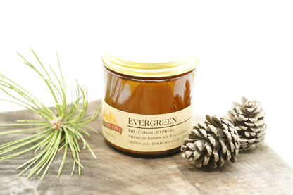 Evergreen Soy Wax Candle | 16 oz Double Wick Amber Apothecary Jar
