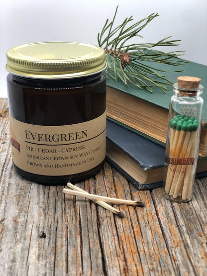 Evergreen Soy Wax Candle | 9 oz Amber Apothecary Jar