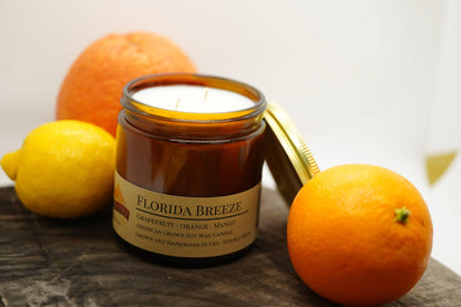 Florida Breeze Soy Wax Candle | 16 oz Double Wick Amber Apothecary Jar