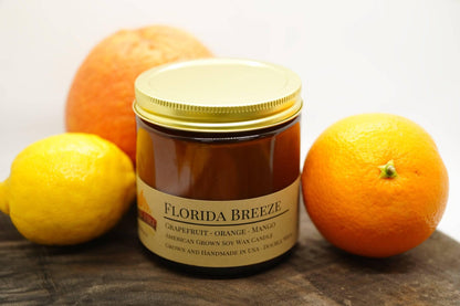 Florida Breeze Soy Wax Candle | 16 oz Double Wick Amber Apothecary Jar