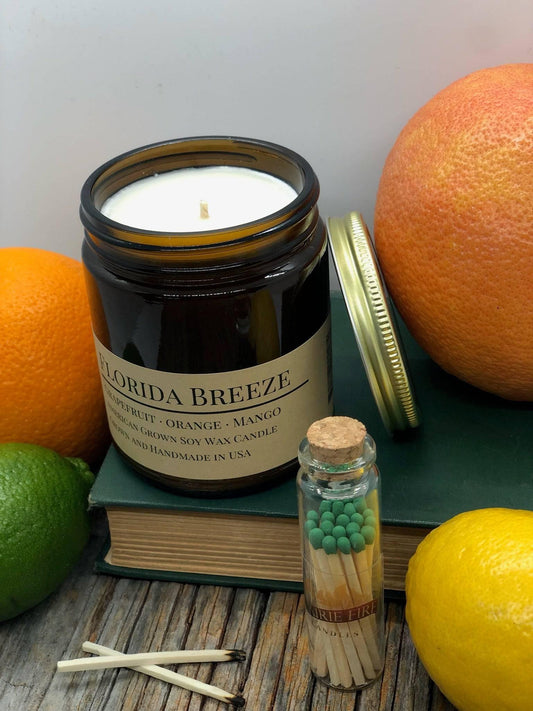 Florida Breeze Soy Wax Candle | 9 oz Amber Apothecary Jar