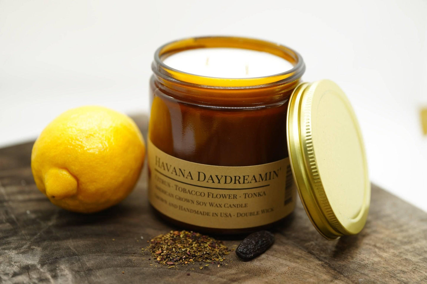 Havana Daydreamin' Soy Wax Candle | 16 oz Double Wick Amber Apothecary Jar