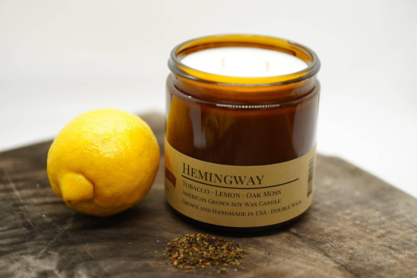Hemingway Soy Wax Candle | 16 oz Double Wick Amber Apothecary Jar