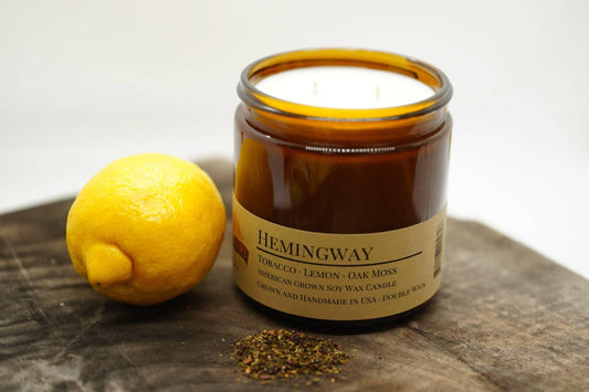 Hemingway Soy Wax Candle | 16 oz Double Wick Amber Apothecary Jar
