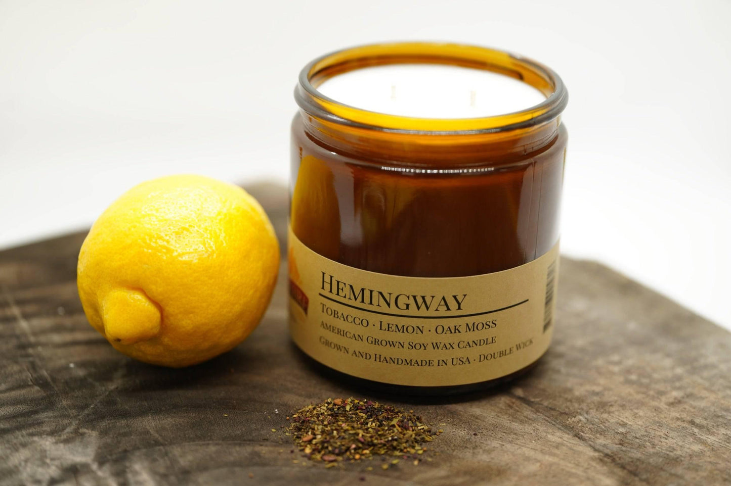 Hemingway Soy Wax Candle | 16 oz Double Wick Amber Apothecary Jar