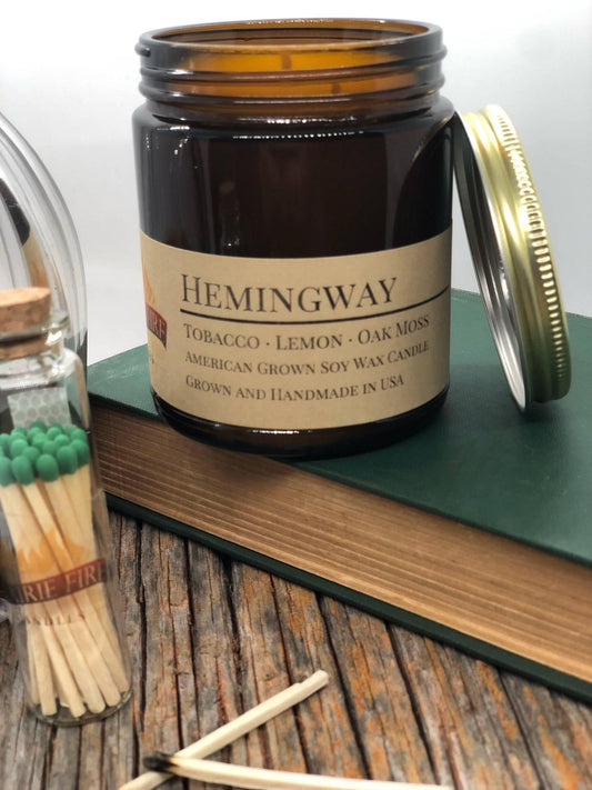 Hemingway Soy Wax Candle | 9 oz Amber Apothecary Jar