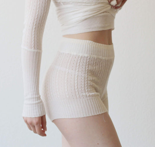 silk and cashmere knit tap pant shorts in sheer pointelle lace knit - Homeland Harvest