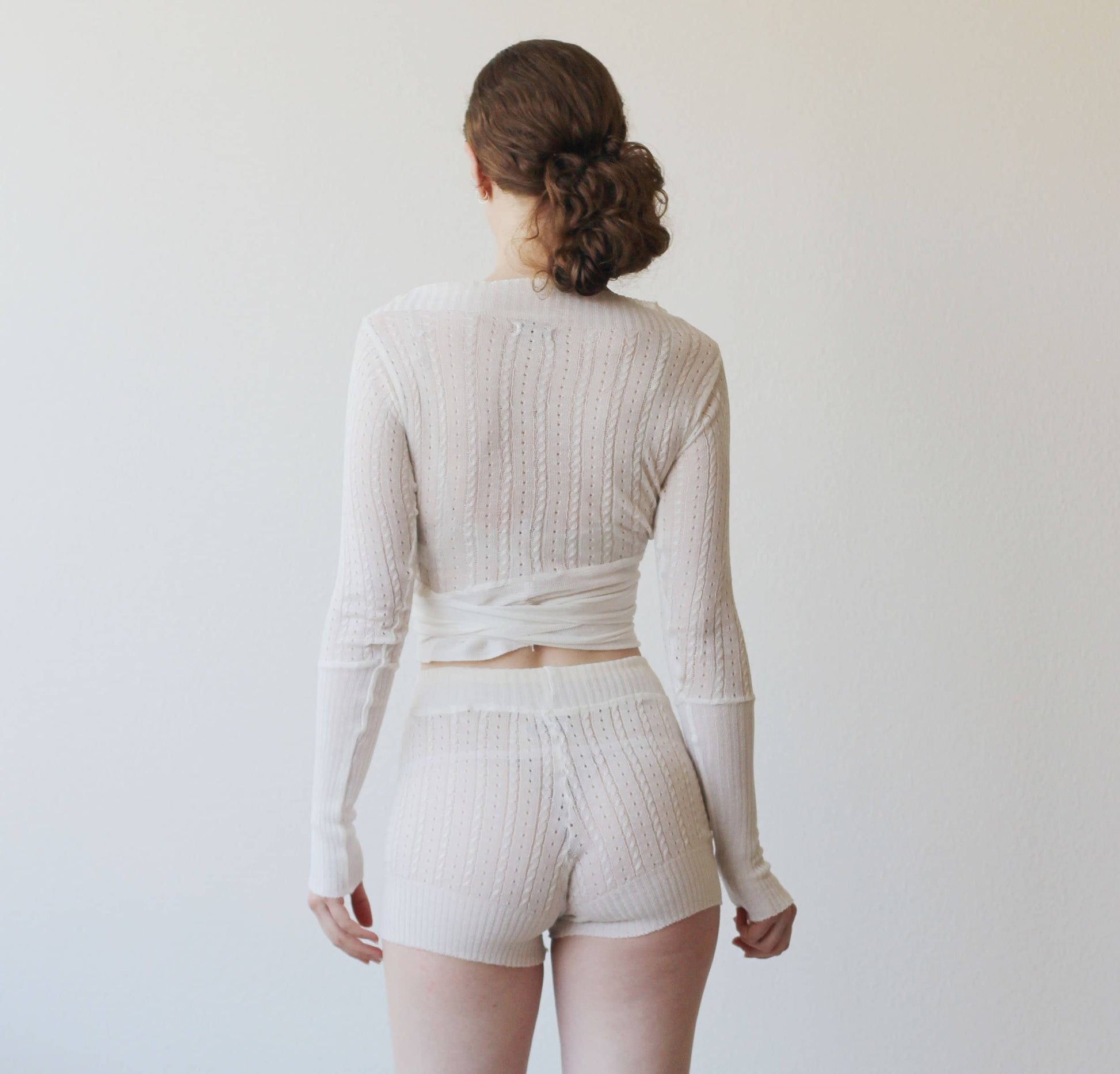 sheer silk and cashmere knit tap pant shorts in pointelle lace knit - Homeland Harvest