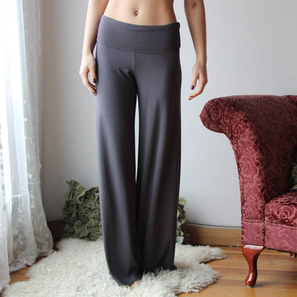 bamboo foldover lounge pants with a wide leg - Homeland Harvest