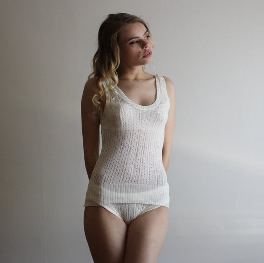 silk cashmere tank top in lacy pointelle - Homeland Harvest
