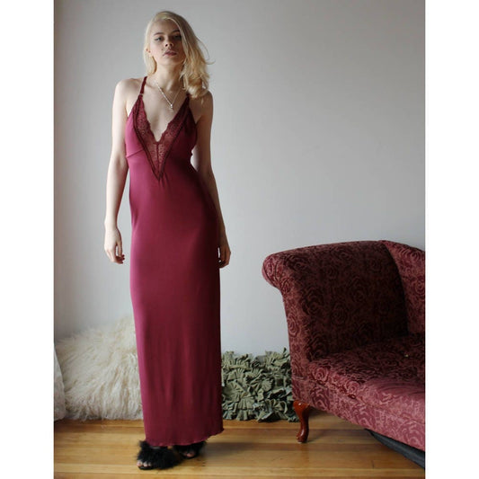 Long bamboo nightgown with plunging lace neckline - Homeland Harvest