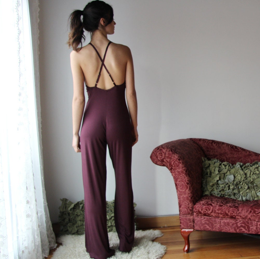 bamboo lingerie jumpsuit with plunging lace neckline - Homeland Harvest