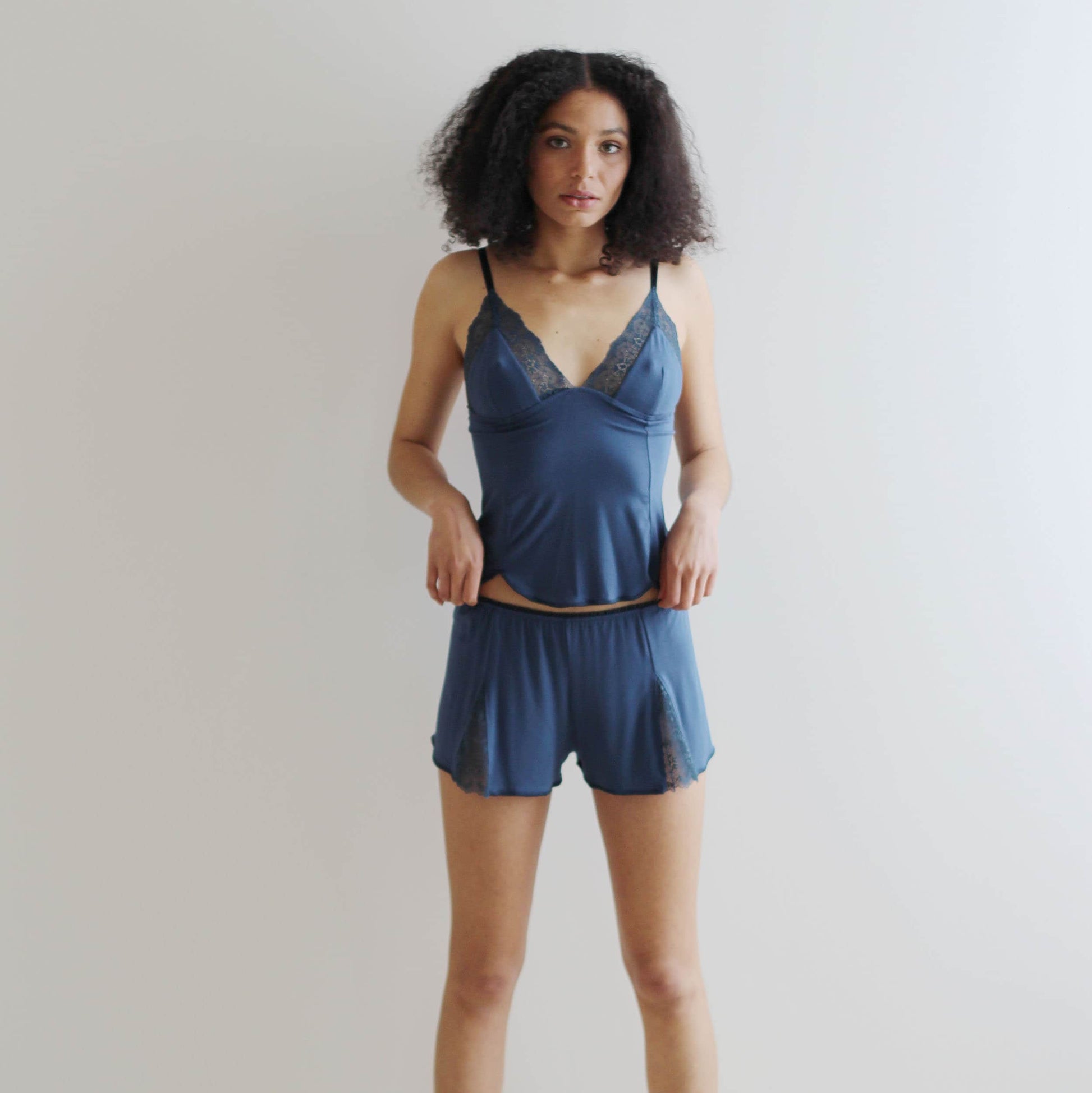 Lingerie Pajama Set includes Bamboo Camisole and Lace Trimmed Tap Pants - Homeland Harvest