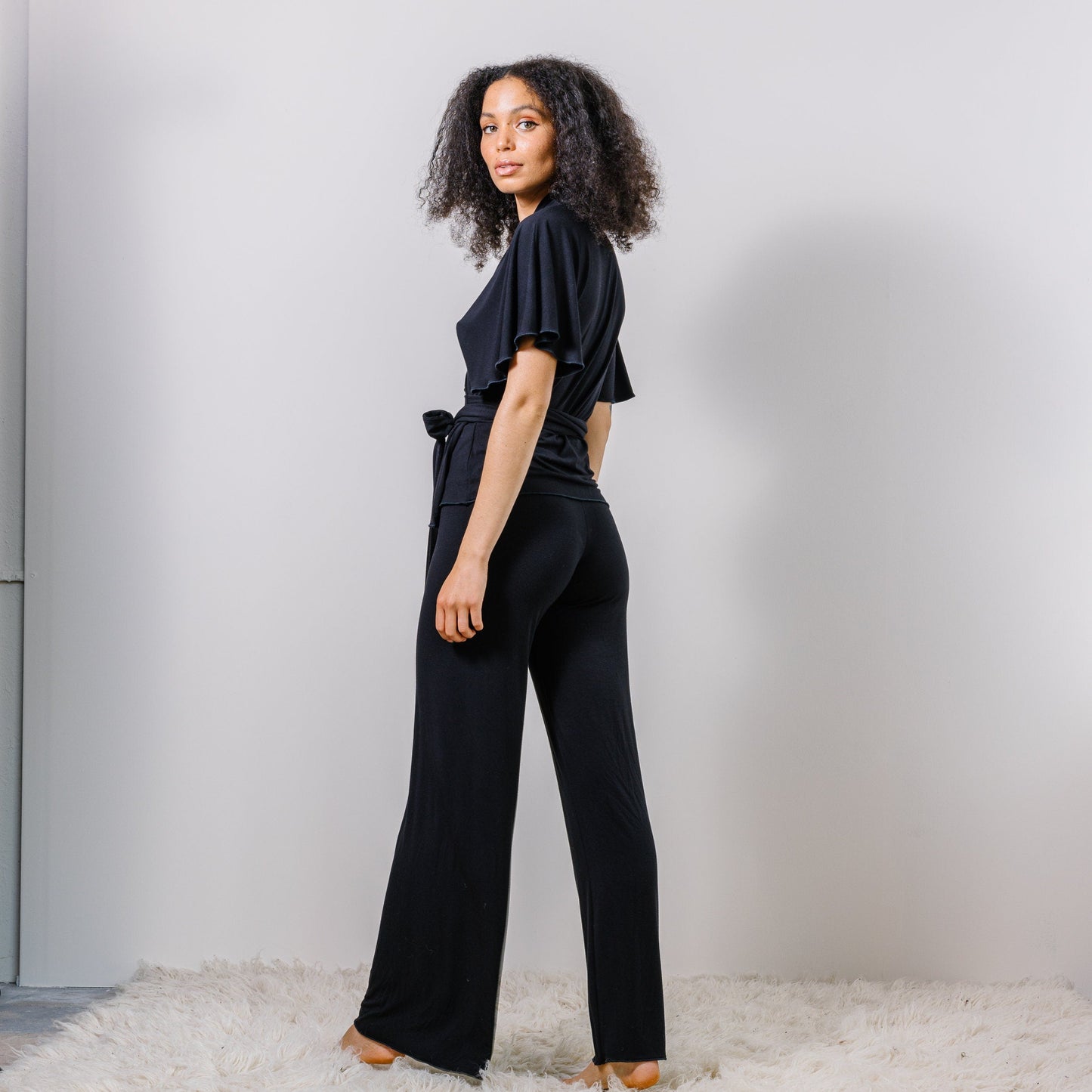 Bamboo Pajama Set including Wrap Bed Jacket and Wide Leg Foldover Pants - Homeland Harvest