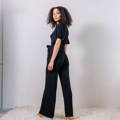 Bamboo Pajama Set including Wrap Bed Jacket and Wide Leg Foldover Pants - Homeland Harvest
