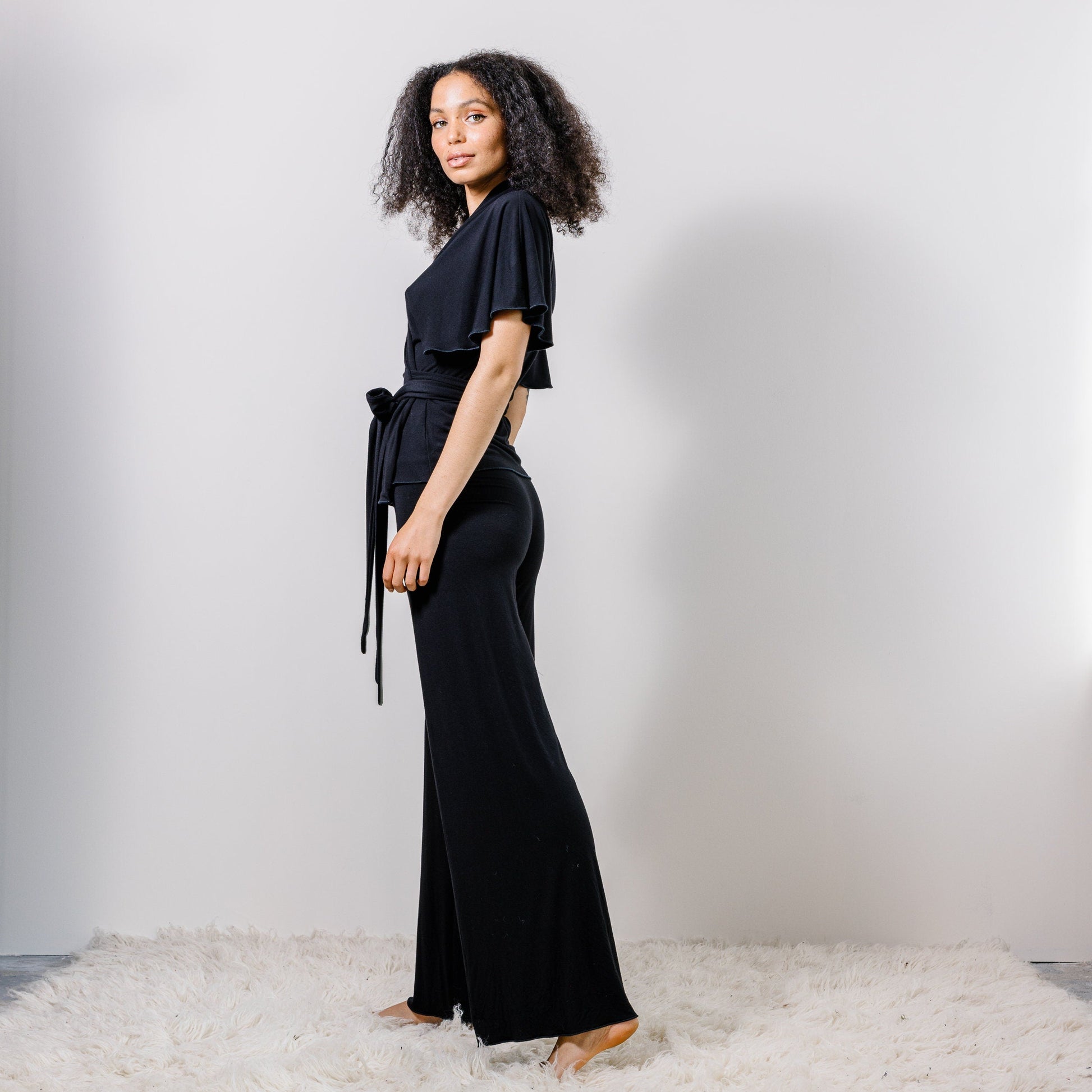 Bamboo Pajama Set including Wrap Bed Jacket and Wide Leg Foldover Pants - Homeland Harvest