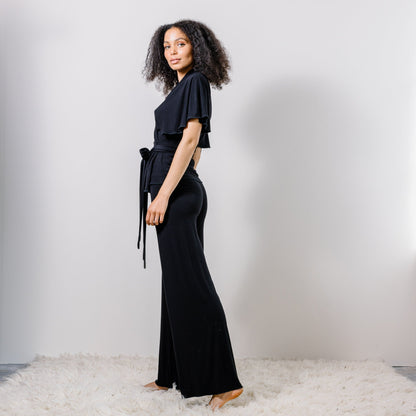 Bamboo Pajama Set including Wrap Bed Jacket and Wide Leg Foldover Pants - Homeland Harvest