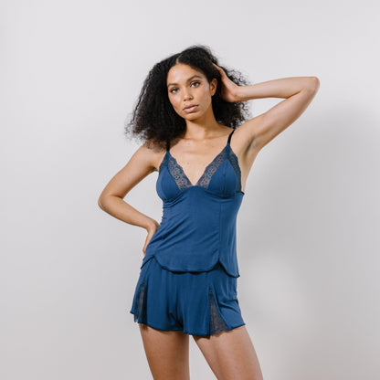 Lingerie Pajama Set includes Bamboo Camisole and Lace Trimmed Tap Pants - Homeland Harvest