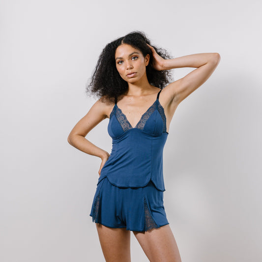 Lingerie Pajama Set includes Bamboo Camisole and Lace Trimmed Tap Pants - Homeland Harvest