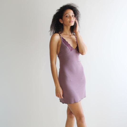 Nightgown in Soft Bamboo Jersey with Lace Trim - Homeland Harvest