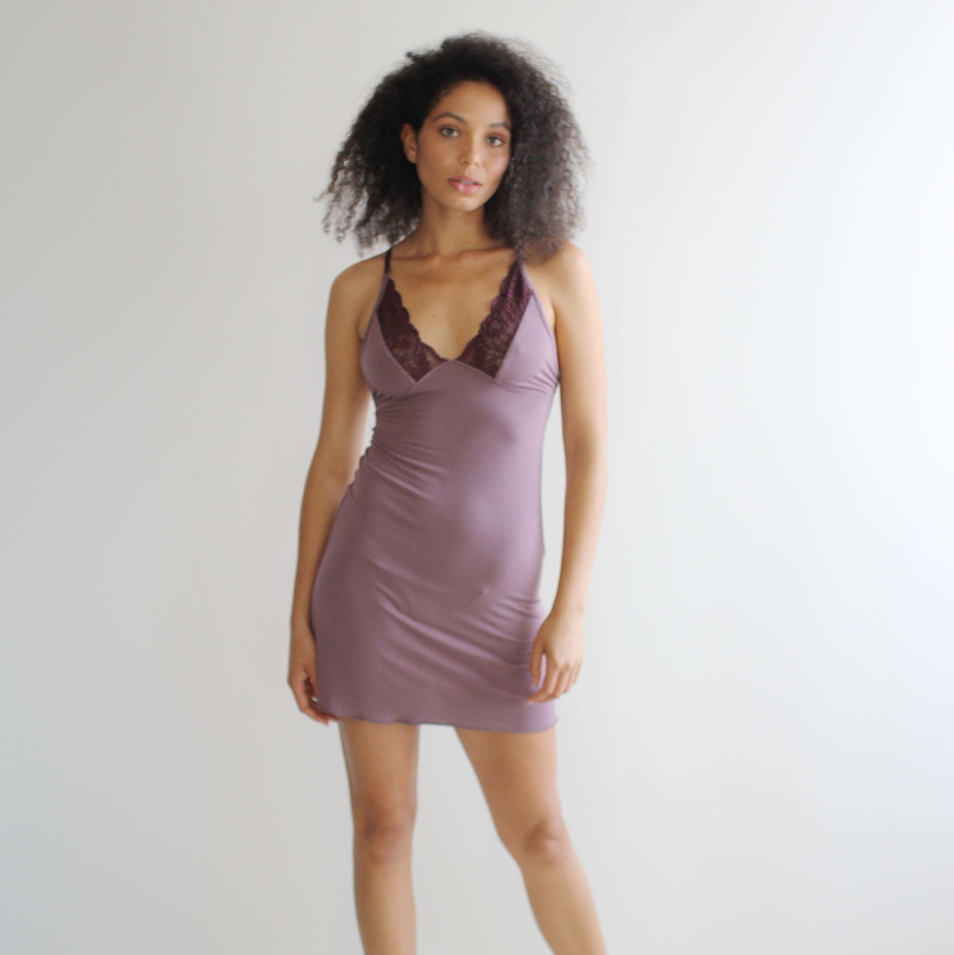 Nightgown in Soft Bamboo Jersey with Lace Trim - Homeland Harvest
