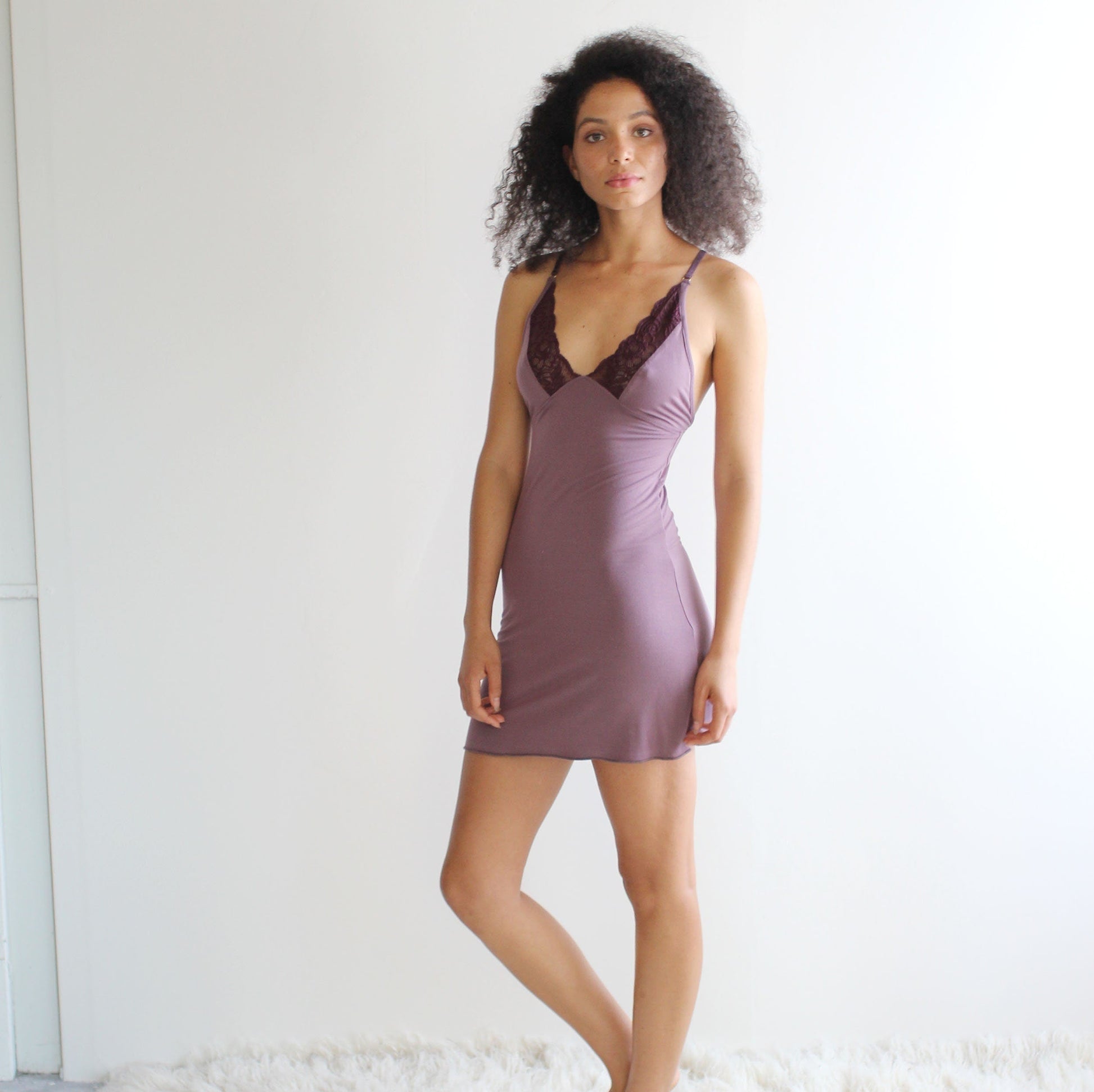 Nightgown in Soft Bamboo Jersey with Lace Trim - Homeland Harvest