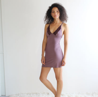 Nightgown in Soft Bamboo Jersey with Lace Trim - Homeland Harvest