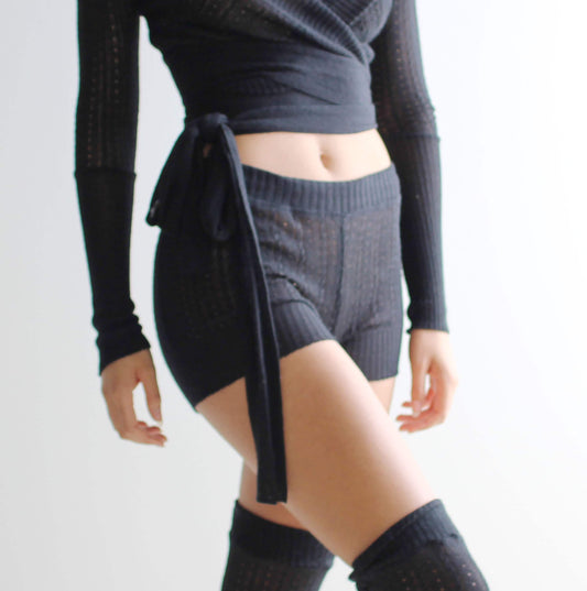 sheer silk and cashmere knit tap pant shorts in pointelle lace knit - Homeland Harvest