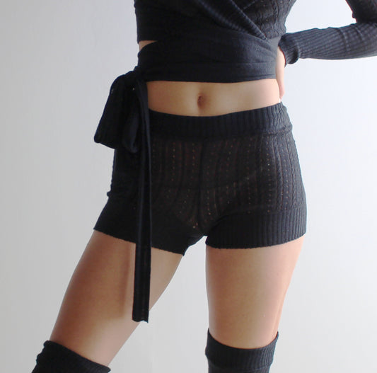 sheer silk and cashmere knit tap pant shorts in pointelle lace knit - Homeland Harvest