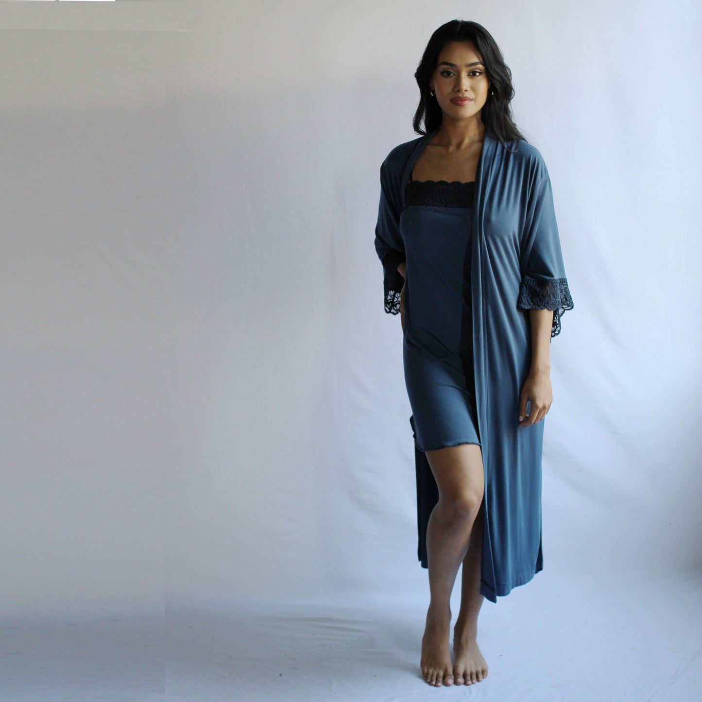 Womens Kimono Robe with Lace Sleeve Cuff - Homeland Harvest