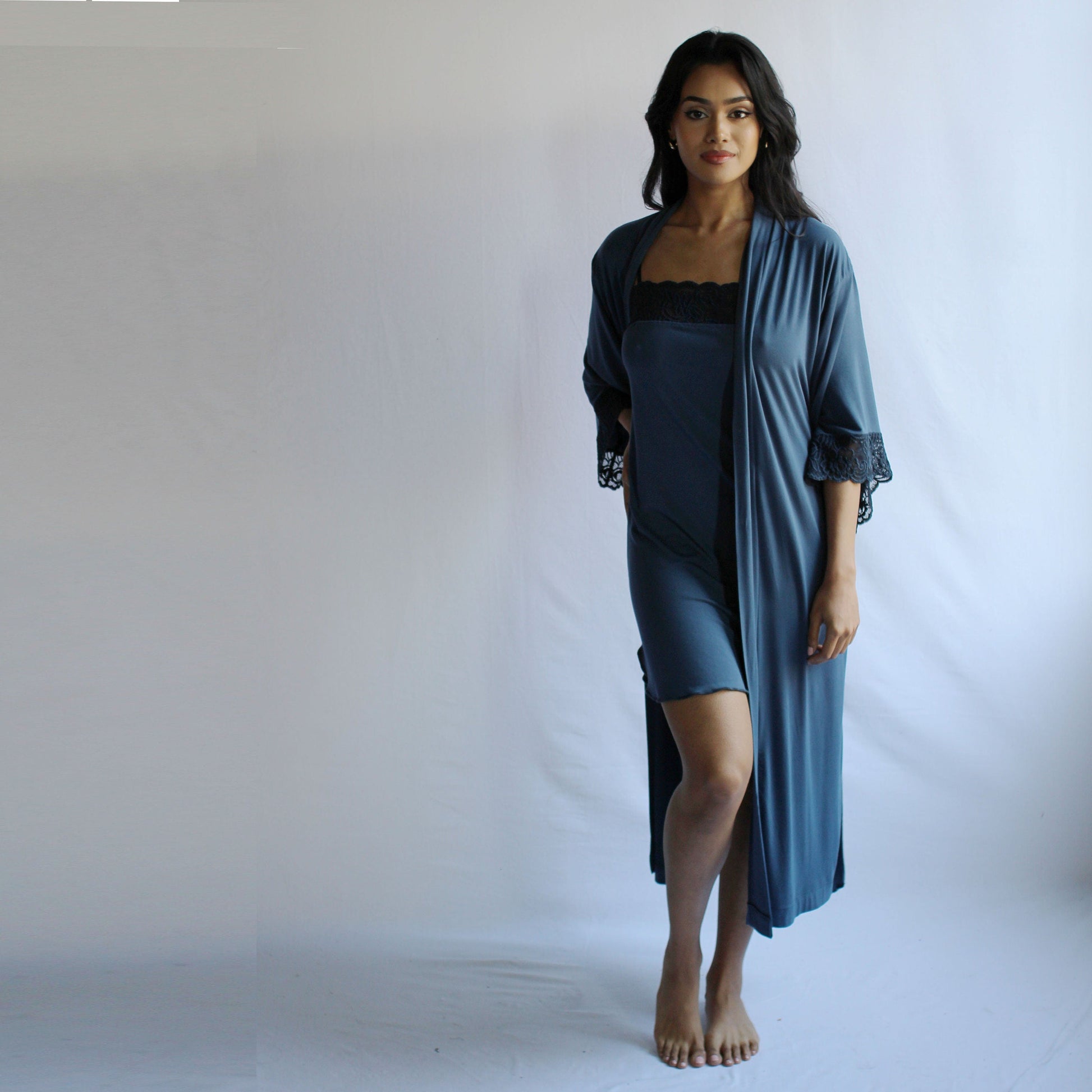 Womens Kimono Robe with Lace Sleeve Cuff - Homeland Harvest