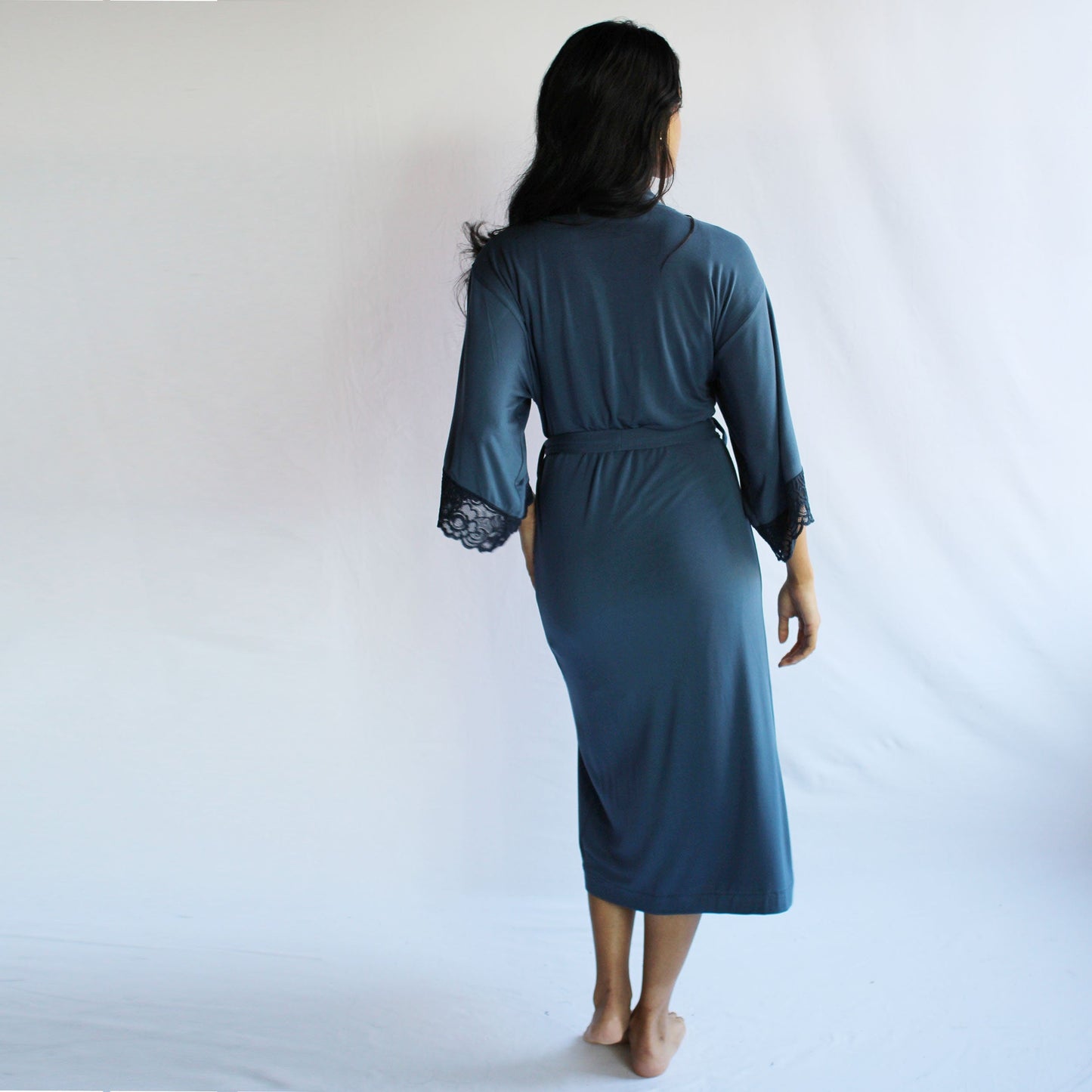 Womens Kimono Robe with Lace Sleeve Cuff - Homeland Harvest